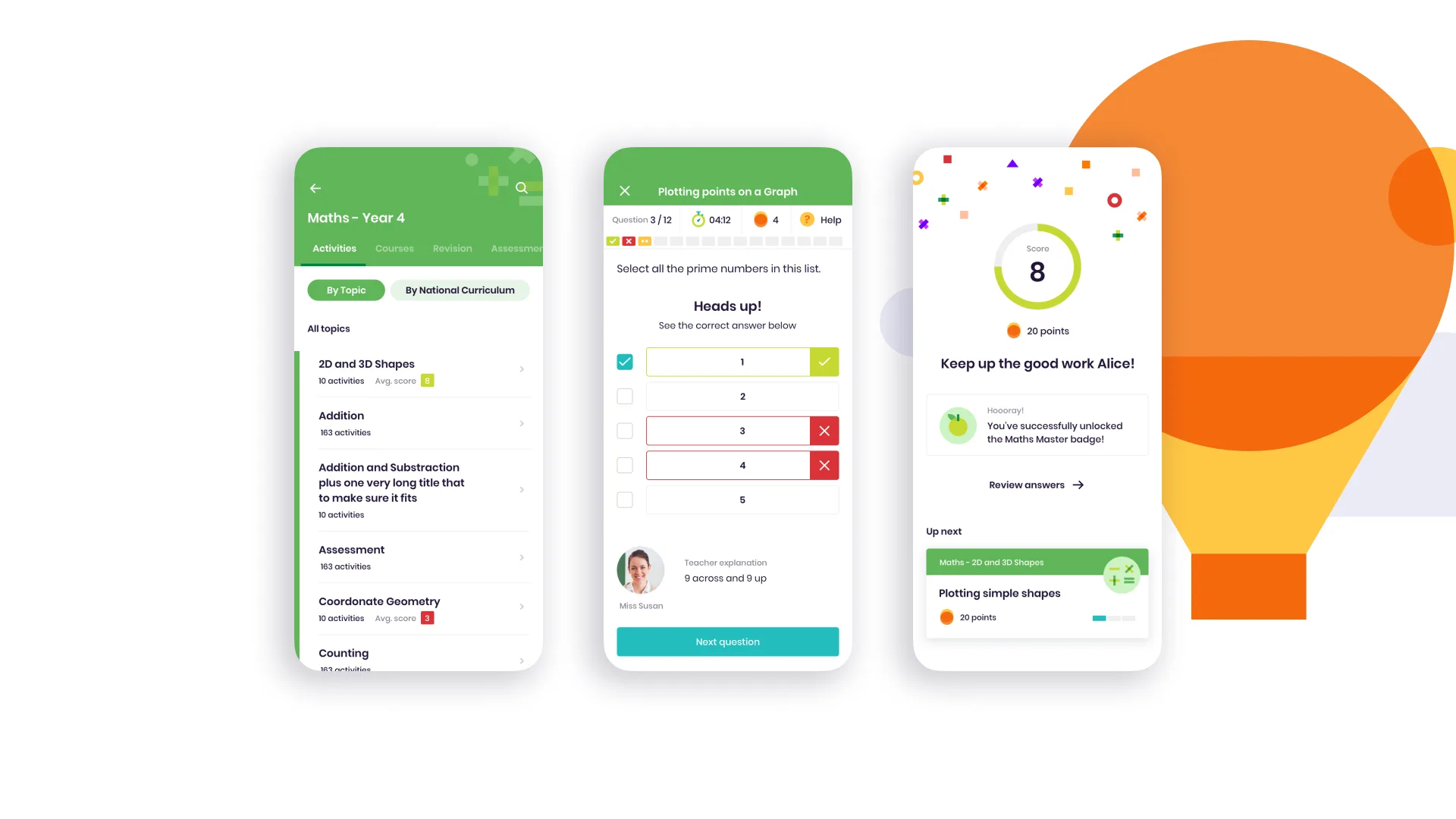 One activity, start to finish: browse, answer, score