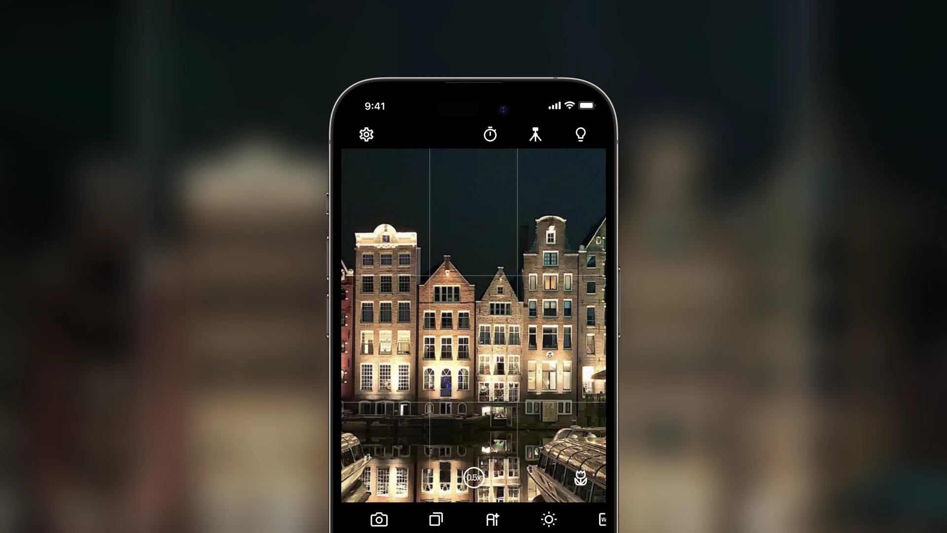 Photographing canal houses at night