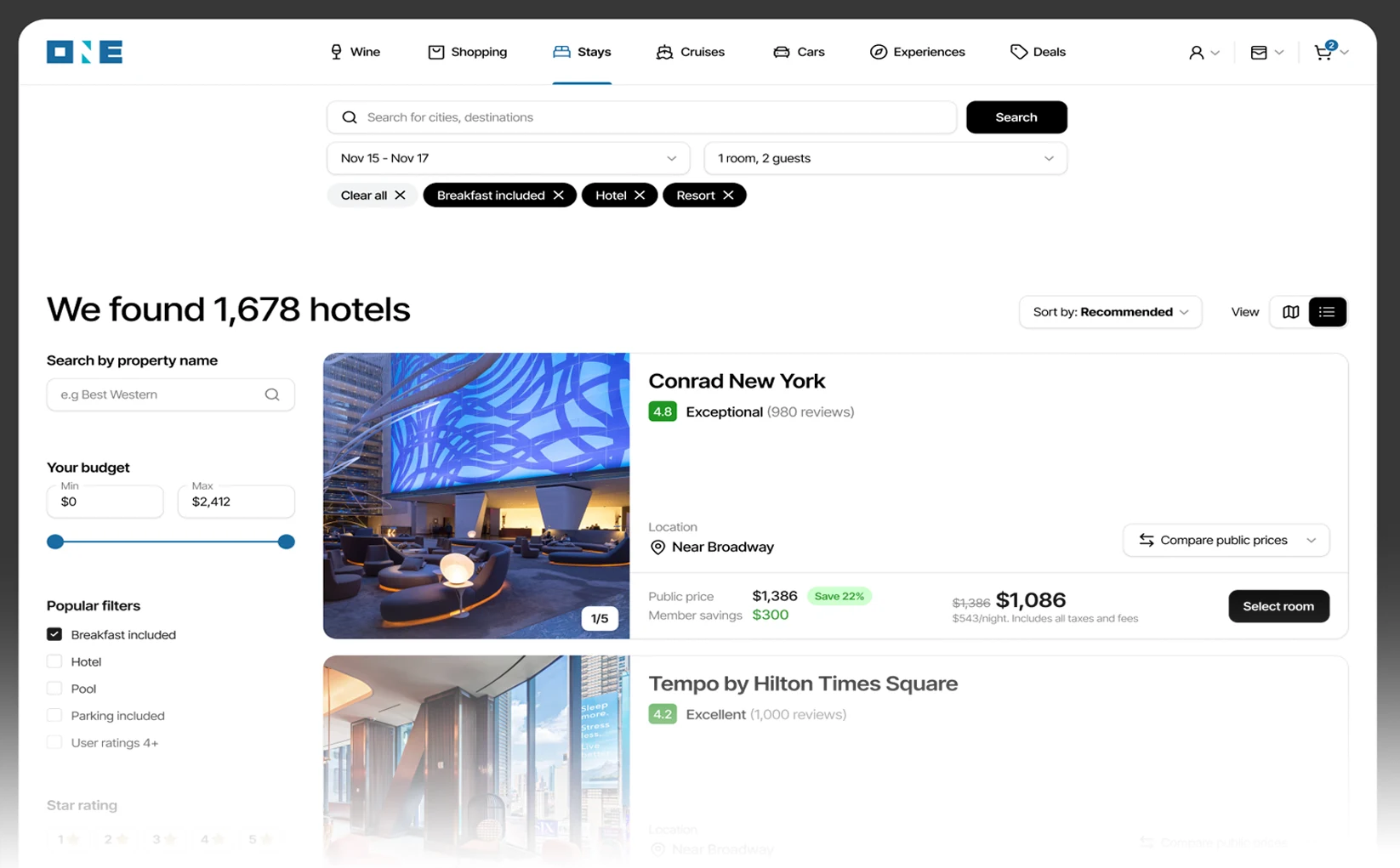 The ONE marketplace: stays, cruises, cars, experiences and member pricing in one search