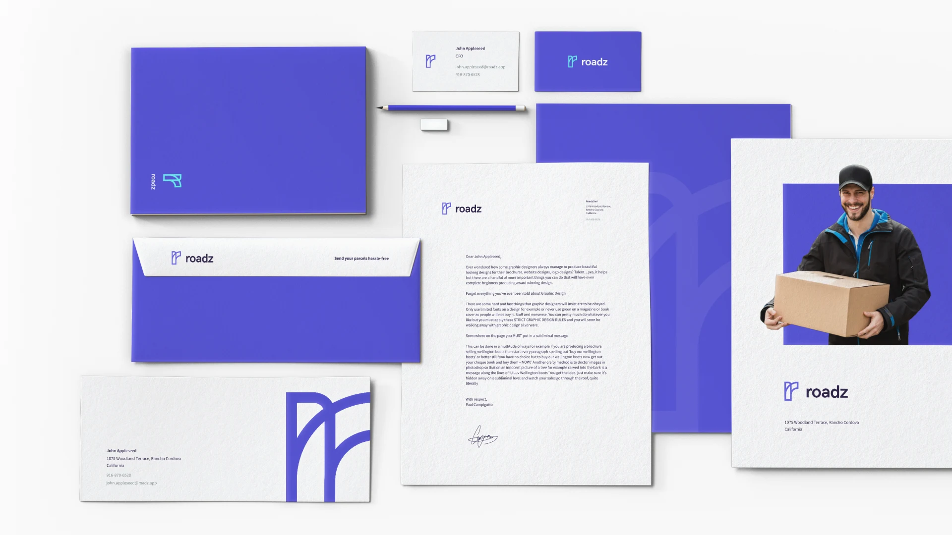Stationery: purple, mint, and a quiet wordmark