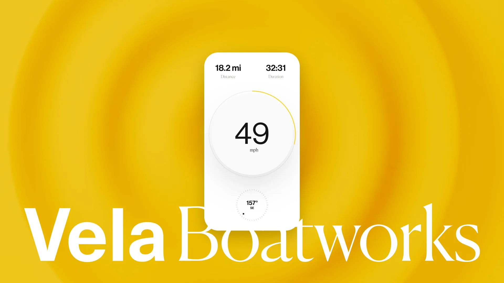 The wordmark on the brand yellow, with the on-board speed screen